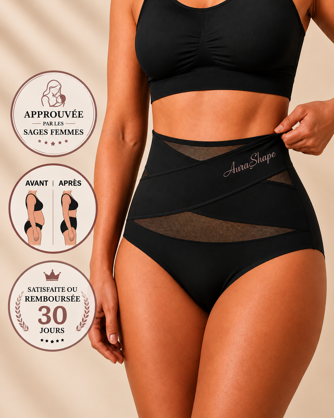 Culotte gainante post-partum à bande croisée 360°