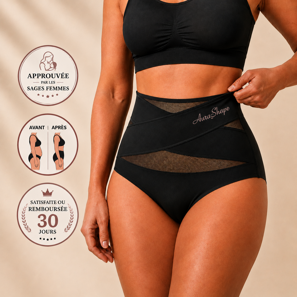 Culotte gainante post-partum à bande croisée 360°