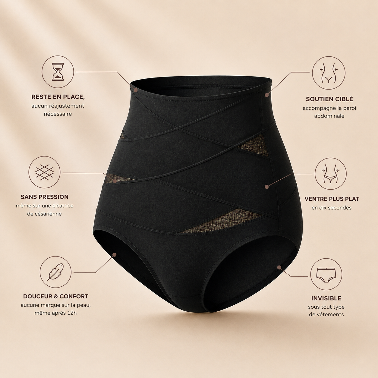 Culotte gainante post-partum à bande croisée 360°