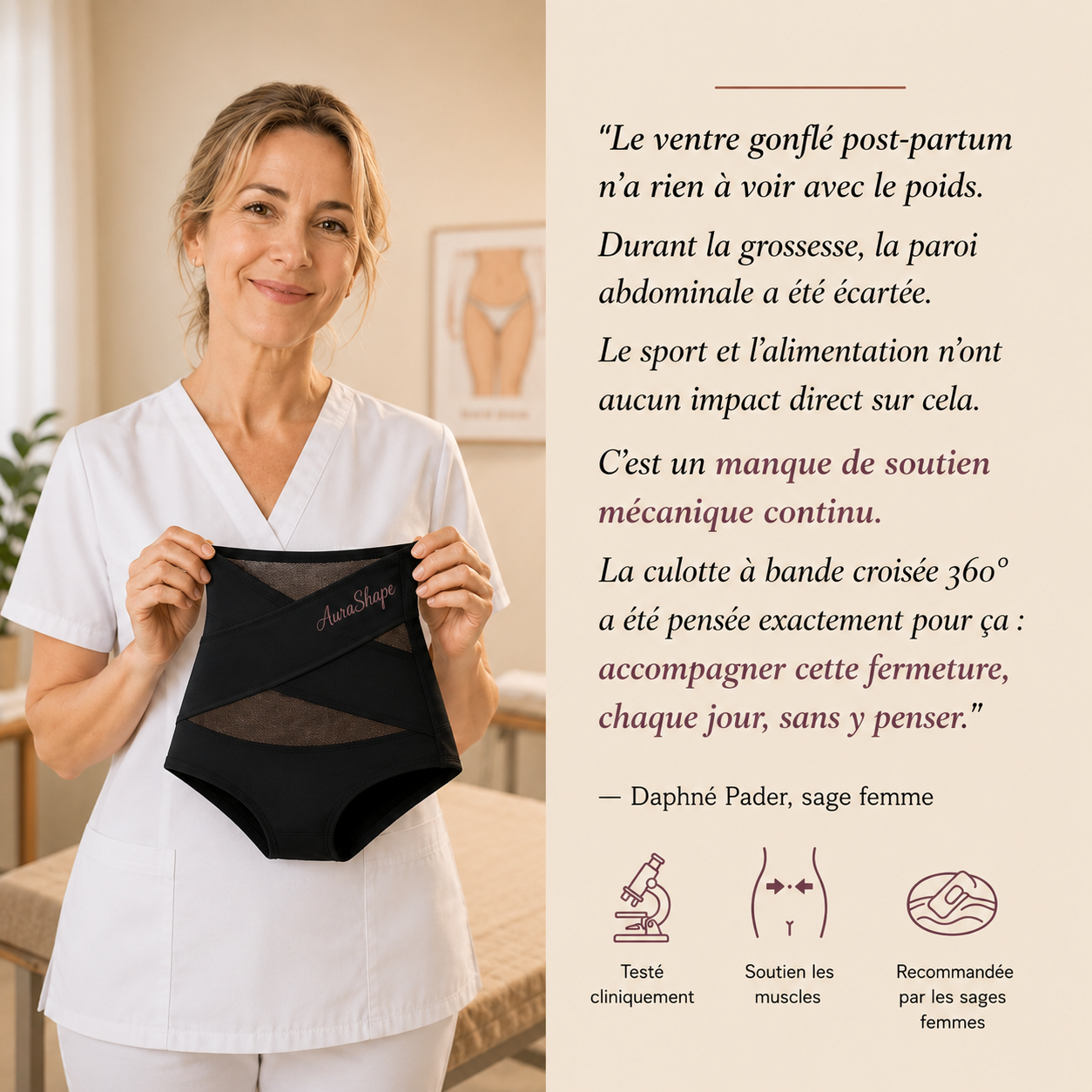 Culotte gainante post-partum à bande croisée 360°